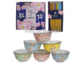 6PCS 4.25^ BOWL+6 PAIR CHOPSTICKS SET(JASMINE)